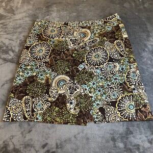 Van Heusen Floral Paisley Print Skirt A-Line Brown Blue Green Women's Size 14